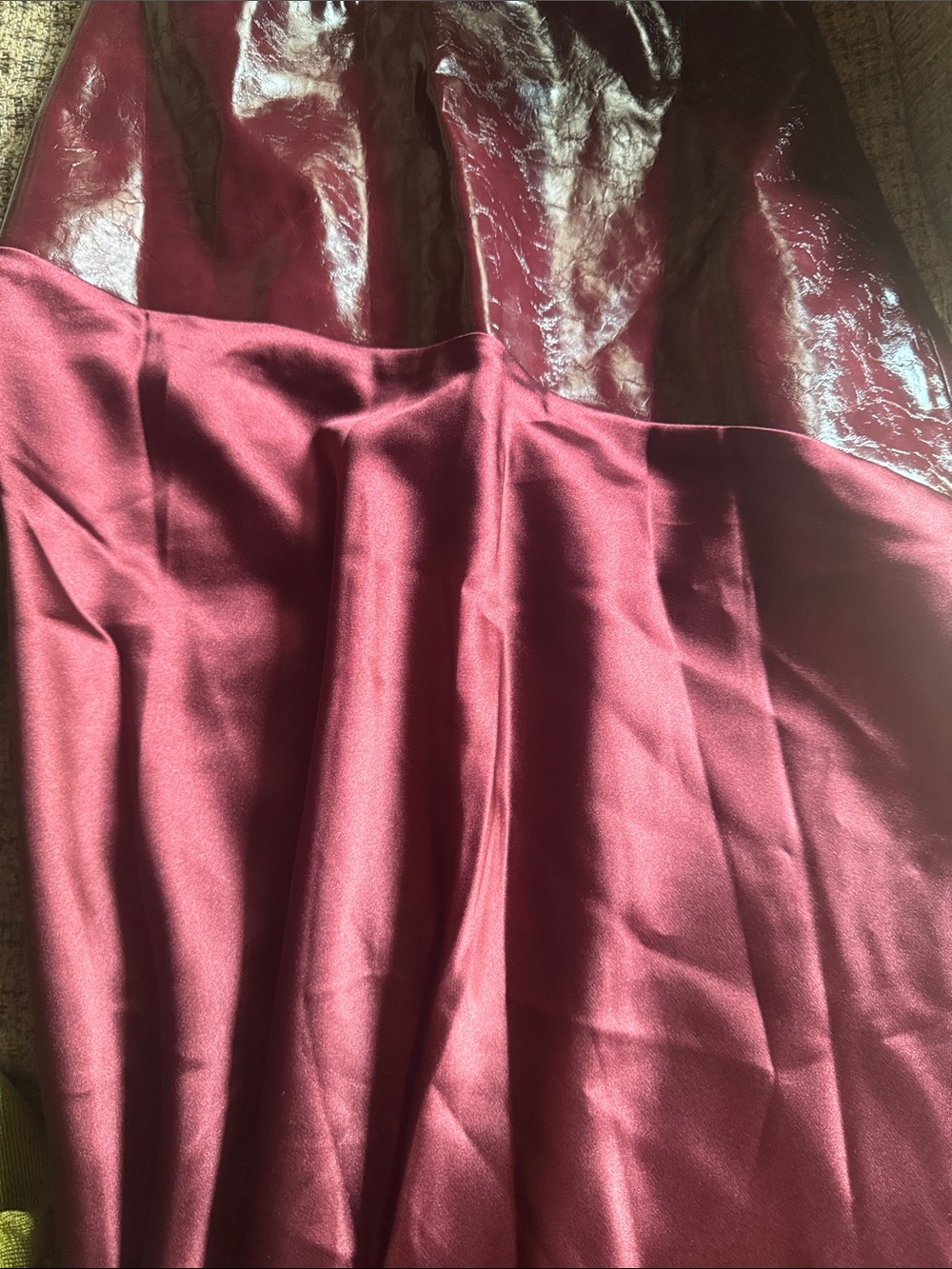 Commense Faux Leather Panel Asymmetric Satin Maxi Skirt - Picture 2 of 4